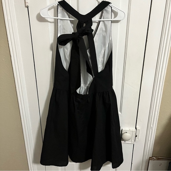 Lauren James Black Bow Tie Black Fit and Flare Dress Large Preppy Q2 - Picture 3 of 7